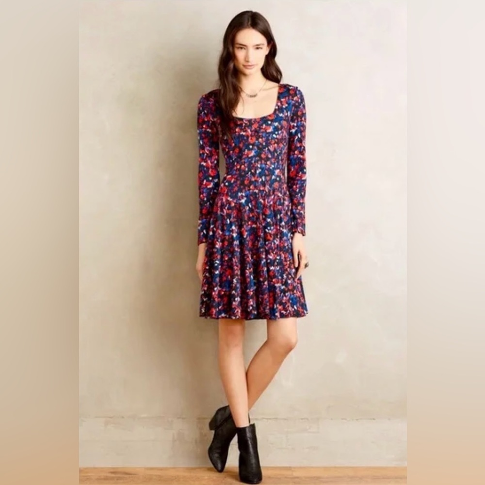 Anthropologie Dress | HD in Paris long-sleeved floral fit and flare dress, XS